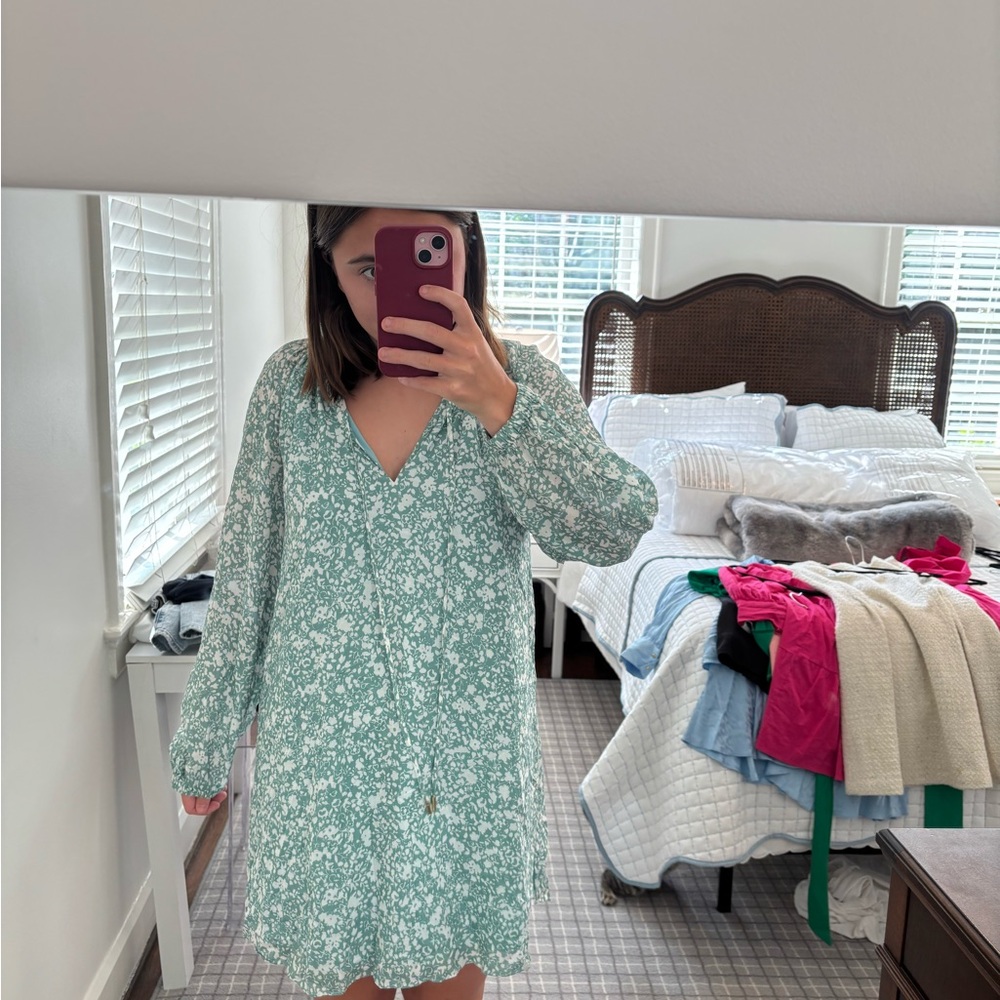 Green Floral Long Sleeve Dress